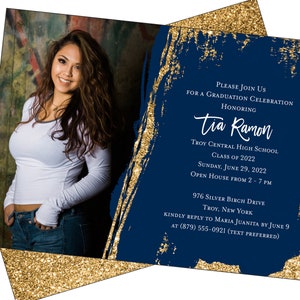 Navy Blue and Gold Graduation Announcement