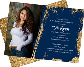 Navy Blue and Gold Graduation Announcement Class of 2024