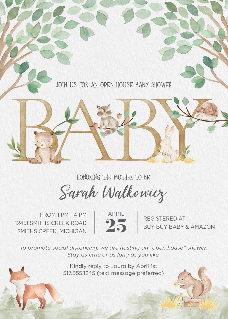 Woodland Baby Shower Open House Invitation Etsy