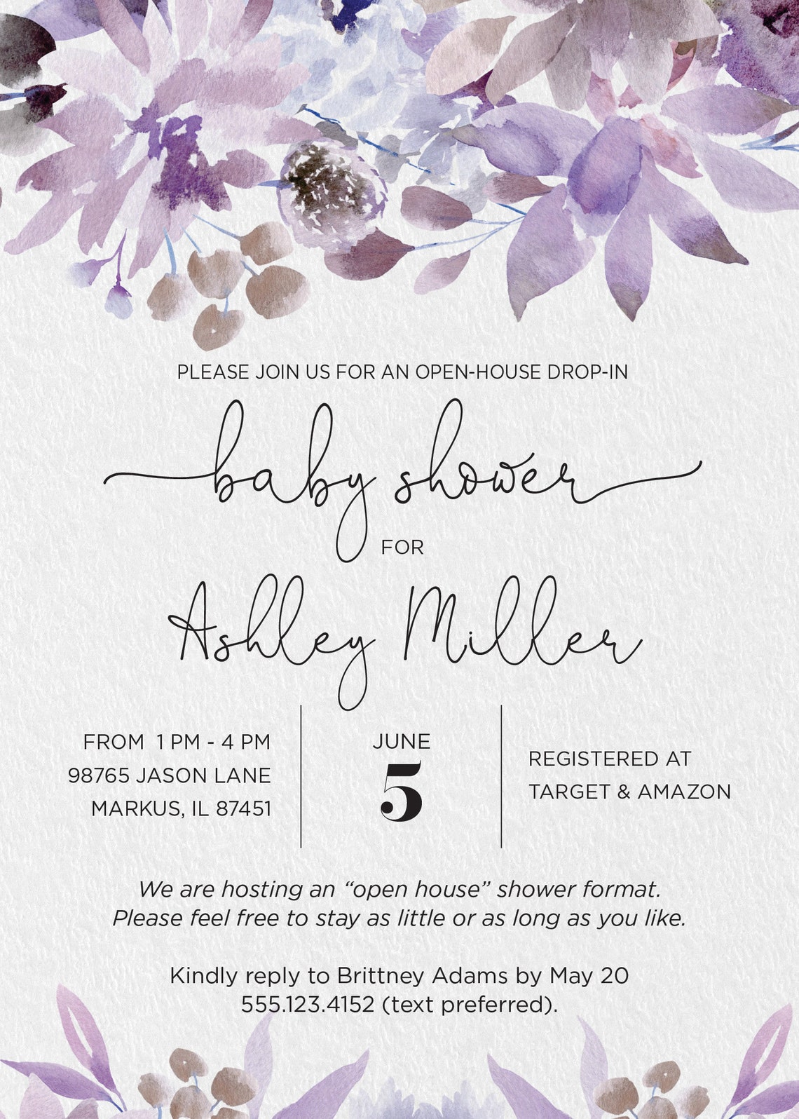 Open House Drop in Baby Shower Invitation Lavender Purple Etsy