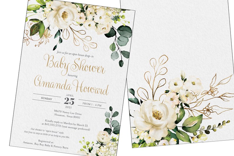 Open House Drop in Baby Shower Invitation White Roses With Etsy