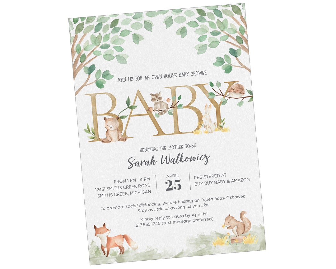 Woodland Baby Shower Open House Invitation Etsy