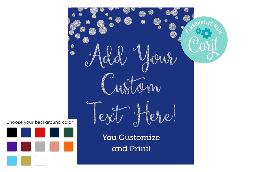 Custom Add Silver Sign Silver Glitter Printable Sign- You Customize and Print - Etsy