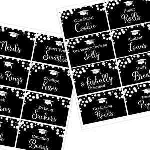Printable Graduation Candy Buffet Tags: Black & White (Digital Download)