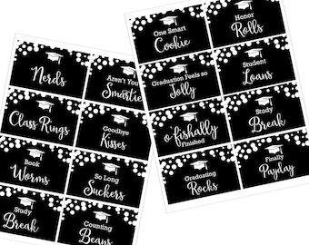Printable Graduation Candy Buffet Tags: Black & White (Digital Download)