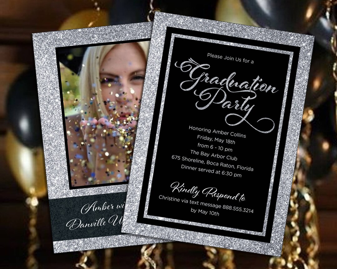 Digital Graduation Invitation in Black and Silver Etsy