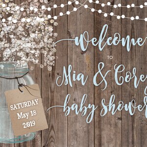 Babyparty Willkommens-Poster • Individuell angefertigt für Sie • Druckbare JPG-Datei • Mason Jar Barnwood Babys Breath