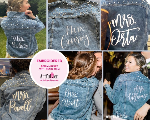 Black Jean Jacket Embroidered With Pearl Trim - Etsy