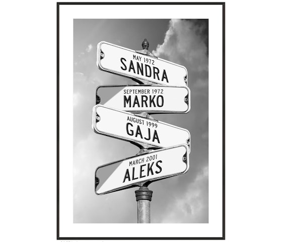 Four Names Personalized Street Signs Custom Photo Art with Options
