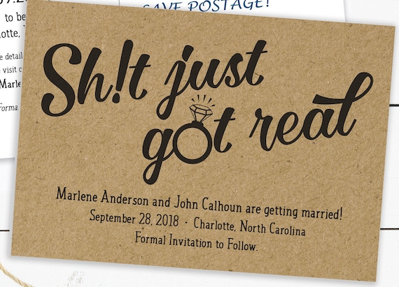 Funny Save The Date Postcards Shit Just Got Real - Etsy Ireland