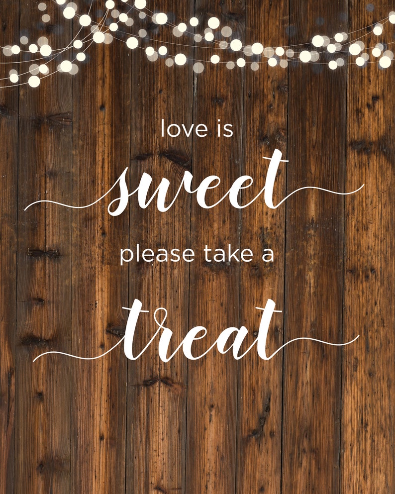 5x7 Printable Love is Sweet Take a Treat Rustic Wedding Decor Etsy