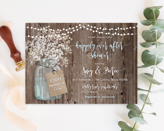 Rustic Shower Invitations: Barn Wood Mason Jar Design (Printable or Printed)