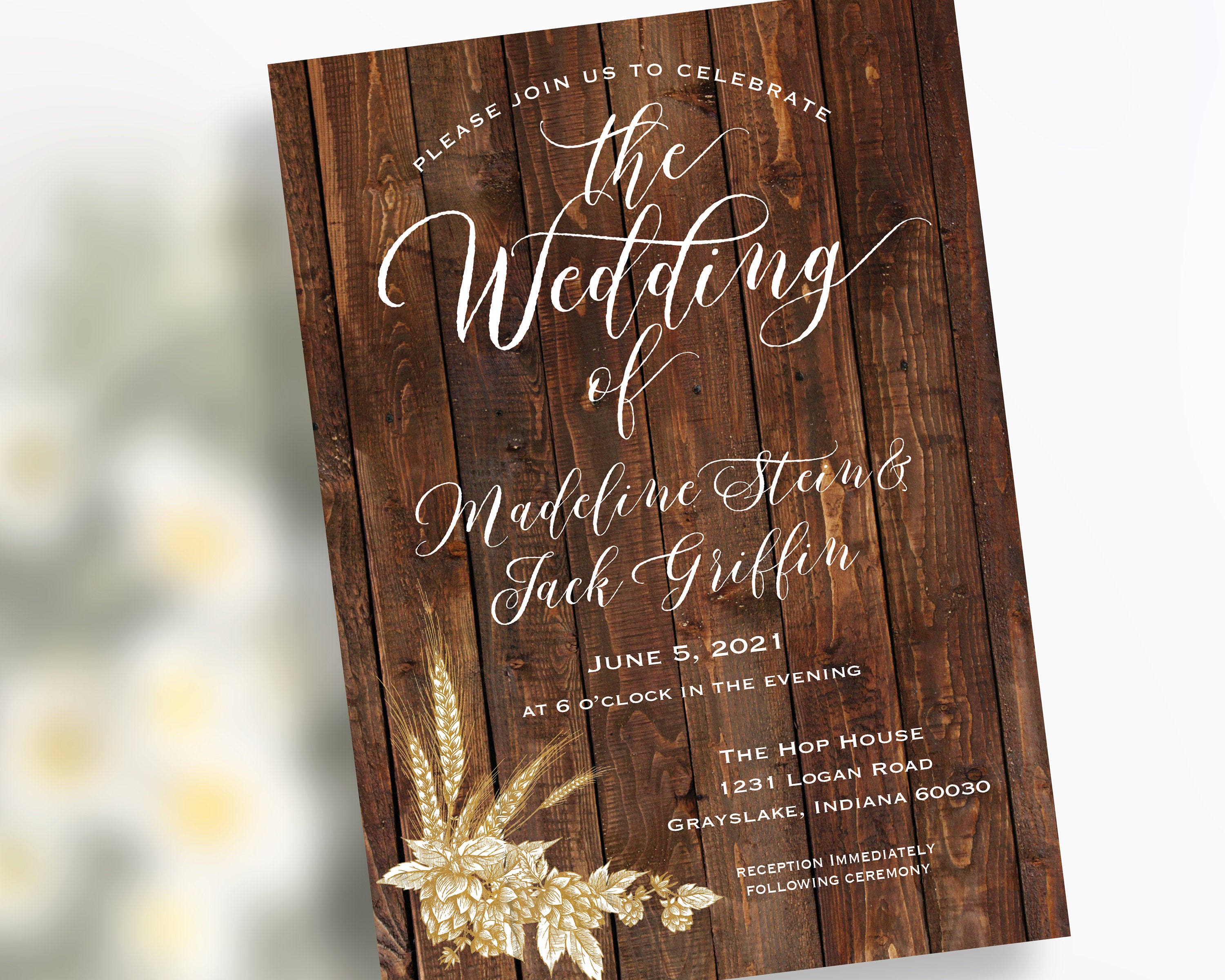 Rustic Wood Wedding Invitation Set With Hops Barley - Etsy, image size:3000x2400