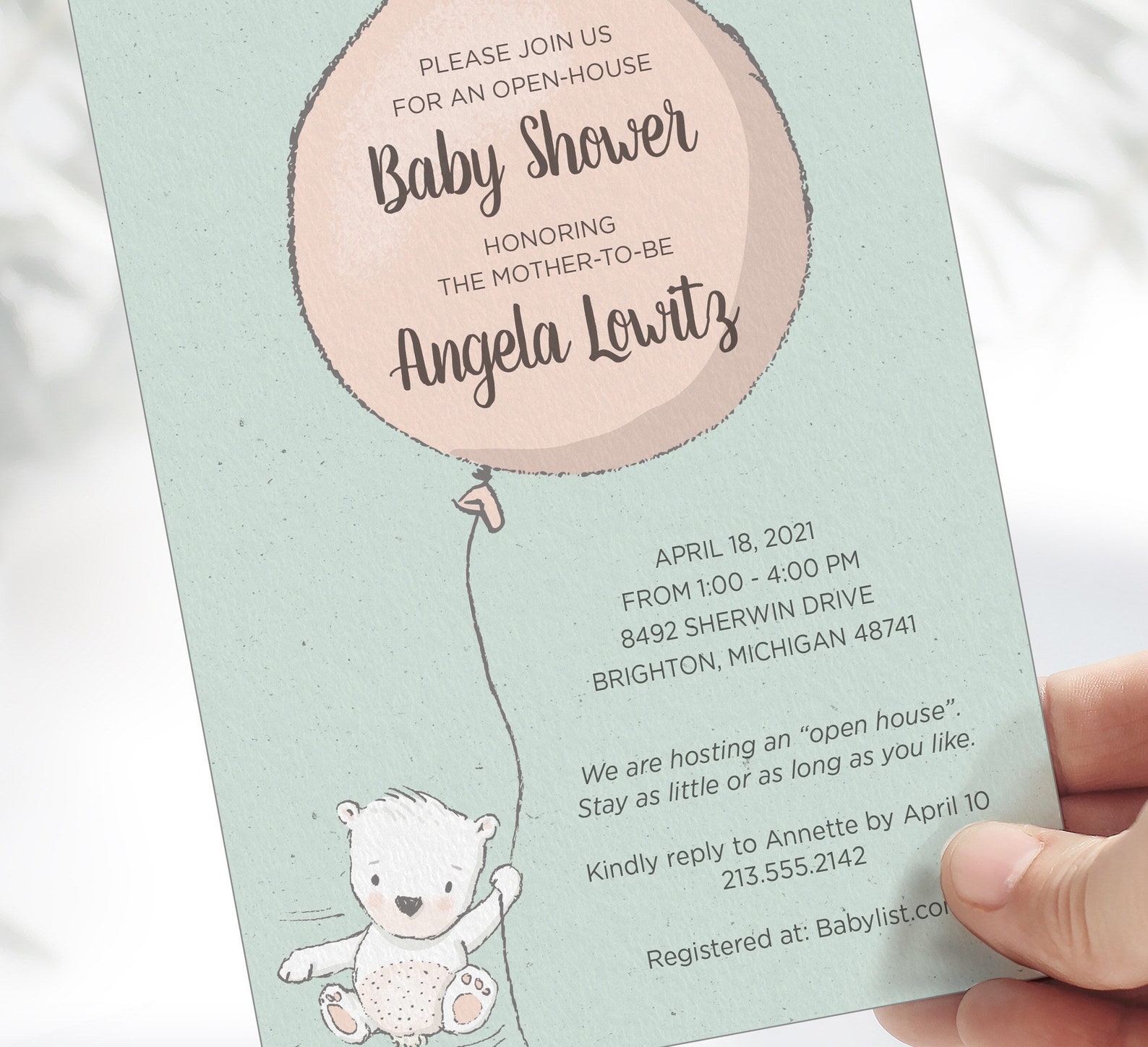 Drop in Baby Shower Invitation avec bébé ours et ballon Etsy