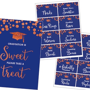 Candy Buffet Sign and Candy Tags Royal Blue and Orange - Instant Download Printable files