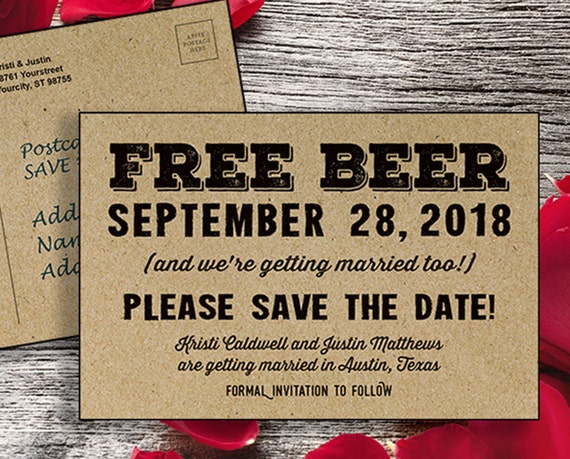 save the date postcards free beer fun engagement etsy save the date postcards free