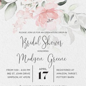 Open House Drop in Shower Invitation With Dusty Floral - Etsy