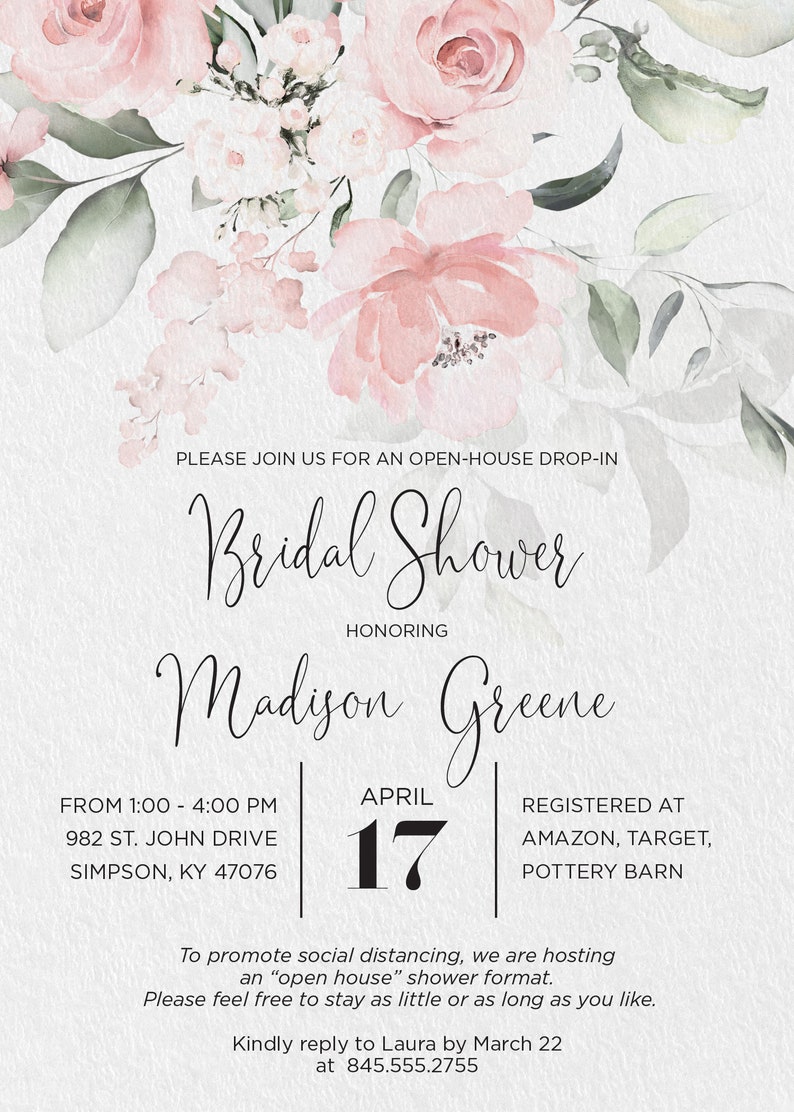 Open House Drop in Shower Invitation With Dusty Floral | Etsy