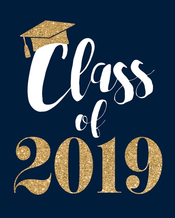 Set Of 5 Gold Glitter And Navy Blue Grad Party Decorations Etsy