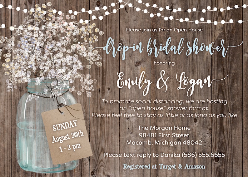 Open House Drop In Shower Bridal Shower Invitation with Rustic Etsy