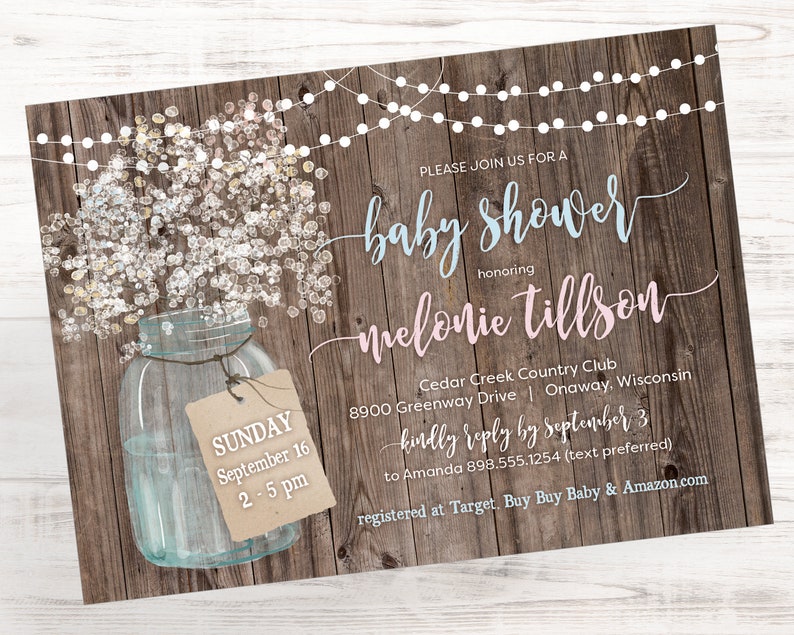 mason jar baby shower invitations