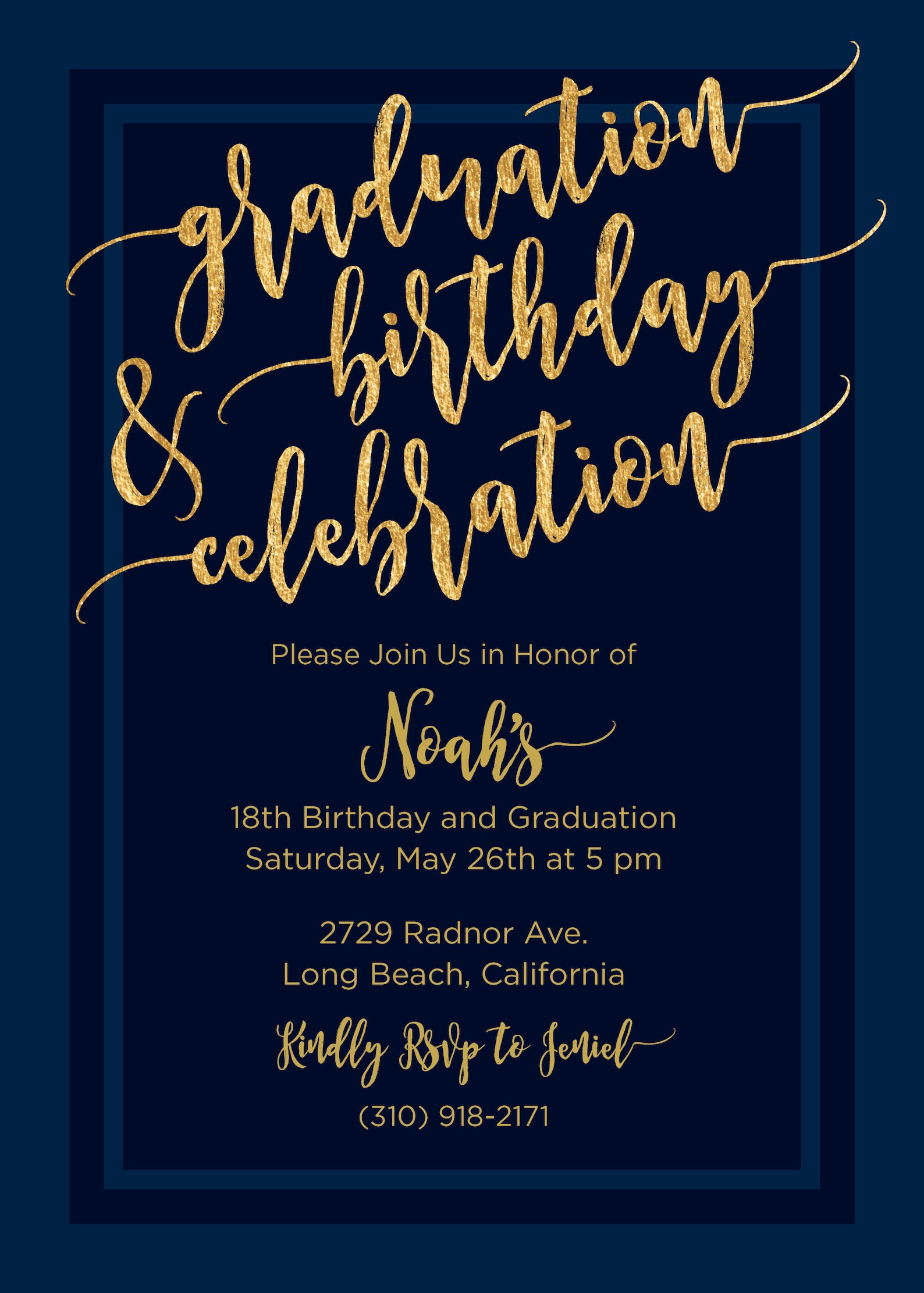 Navy Blue and Gold Graduation Birthday Party Invitation Etsy