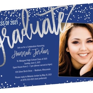 Royal Blue and Silver Graduation Party Invitation