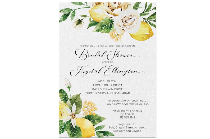 Open House Drop in Shower Invitation With Lemons | Etsy