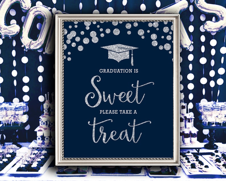 Digital Download Printable Sign Navy Blue and Silver Graduation is ...