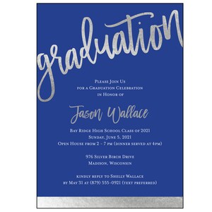 Royal Blue and Silver Graduation Invitation