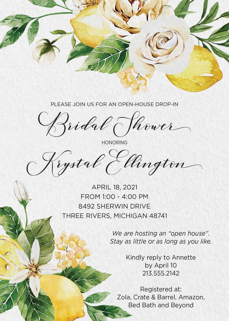 Open House Drop in Shower Invitation With Lemons | Etsy