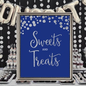 Sweets and Treats Printable Party Decoration Royal Blue and Silver