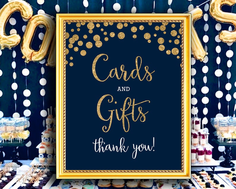 Printable Navy Blue And Gold Glitter Cards And Gifts Sign Etsy
