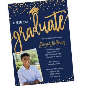 Navy and Gold Graduation Invitations