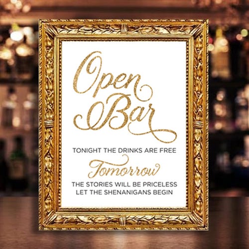 Printable Open Bar Sign Gold Glitter Wedding Decor Instant - Etsy
