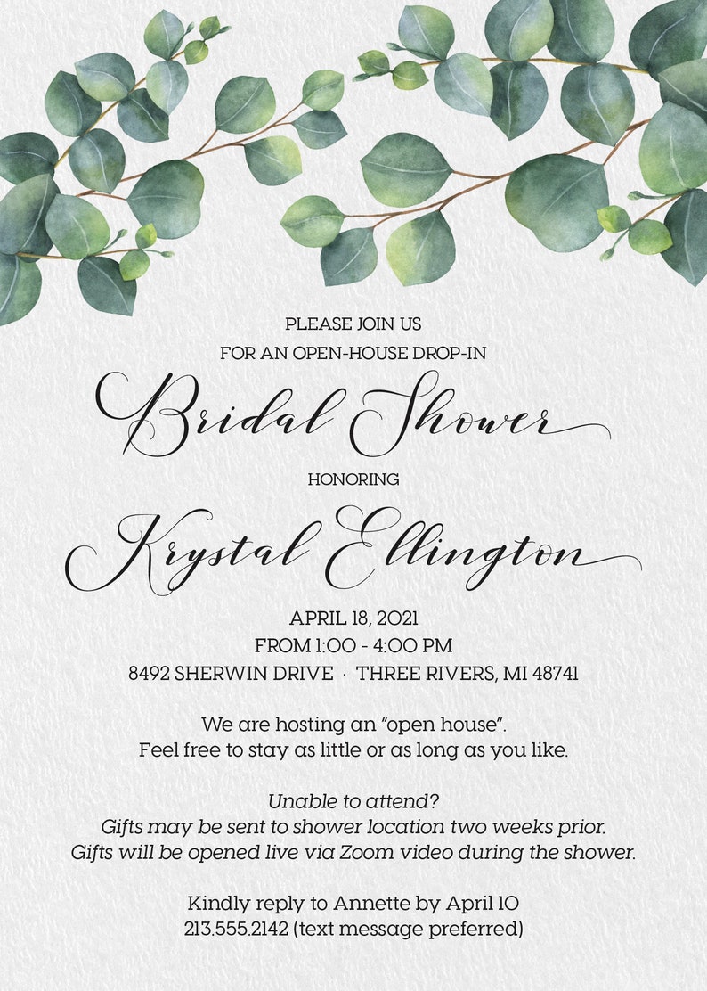 Drop in Shower Invitation With Eucalyptus | Etsy