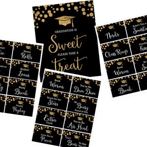 Printable Set of Black and Gold Graduation Candy Buffet Sign and Tags