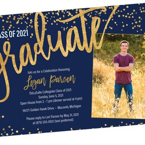 Digital File - Class of 2024 Navy and Gold Graduation Party Invitation