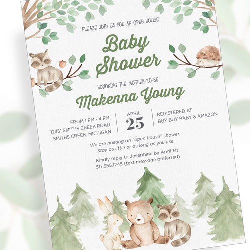 Woodland Drop in Baby Shower Invitation Etsy