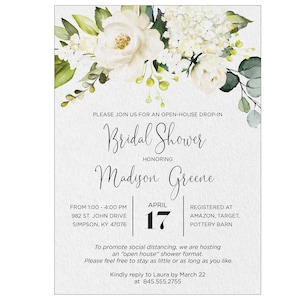 Open House Drop in Shower Invitation With White Roses - Etsy