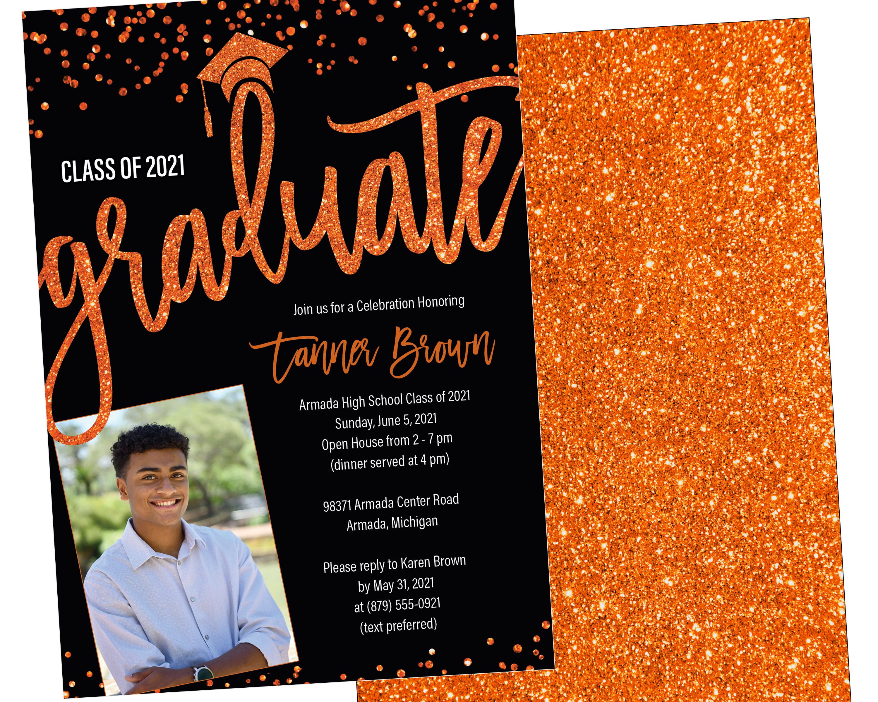 Orange and Black Class of 2021 Graduation Party Invitation Etsy