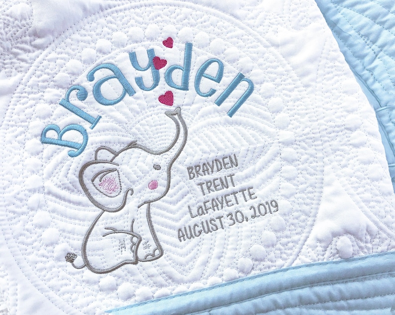 Elephant Baby Blanket Personalized Gift for Boy