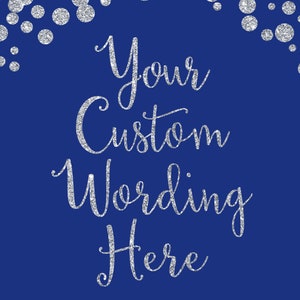 Custom Printable Graduation Party Sign Royal Blue and Silver Glitter