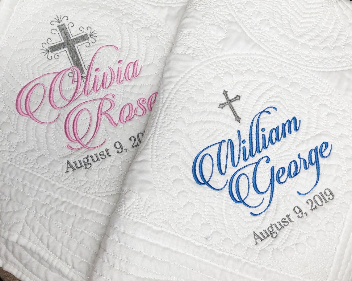 Personalized Baptism Blanket Gift for Baby With Cross Etsy