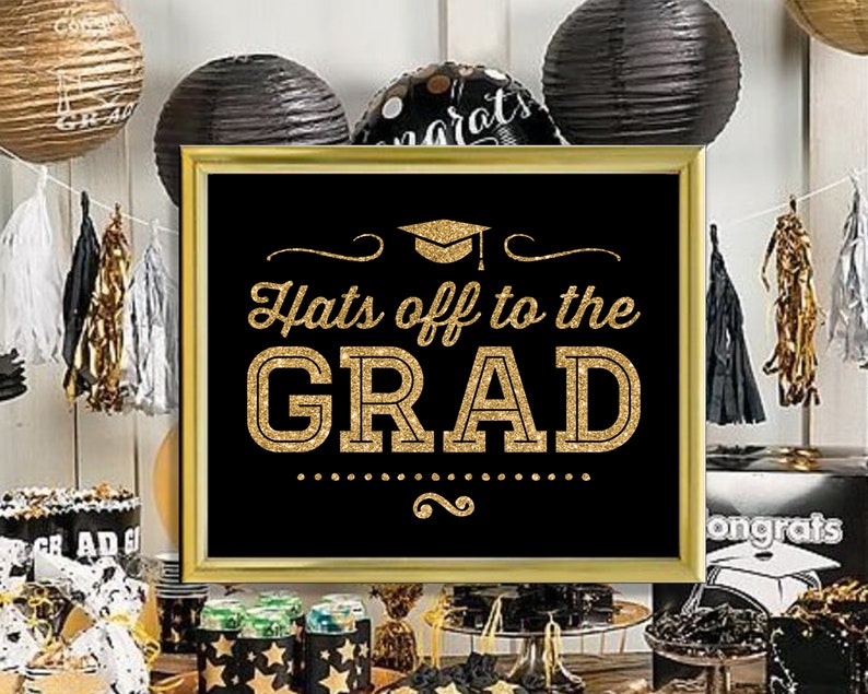 Set of Black and Gold Grad Party Signs | Etsy