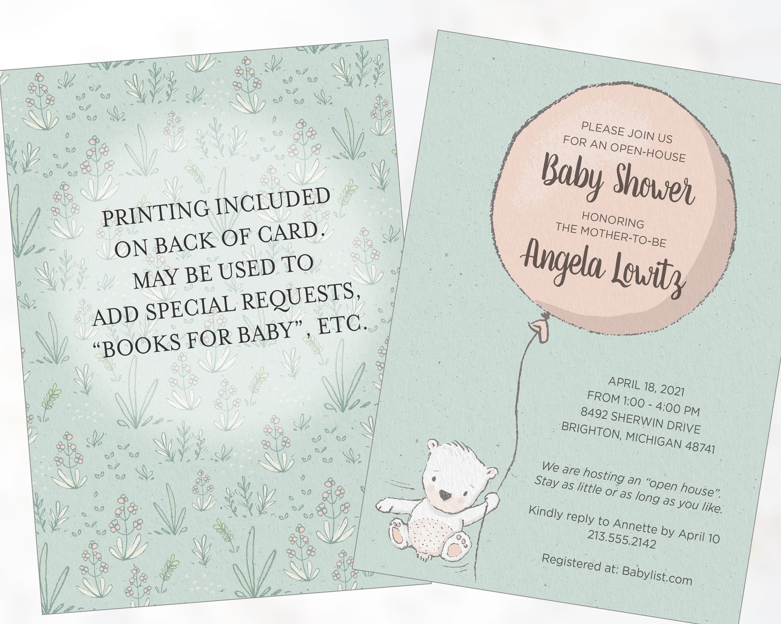 Open House Baby Shower Invitation With Baby Bear and Balloon Etsy