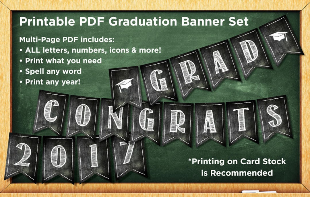 Chalkboard Graduation Banner Printable: Letters, Numbers, Icons (PDF ...