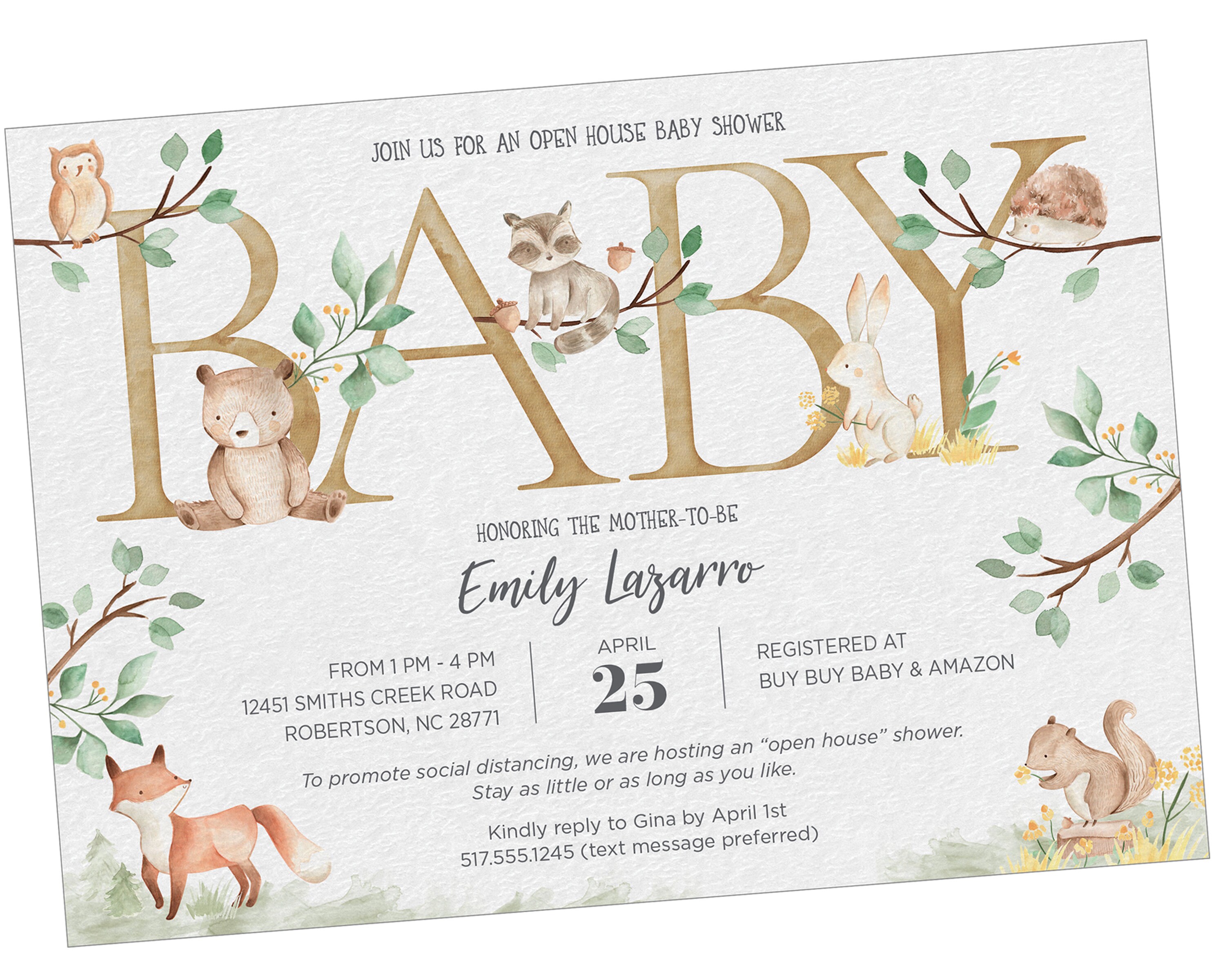 Woodland Drop in Baby Shower Invitation Etsy
