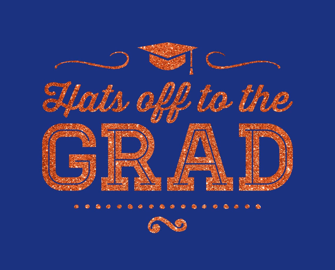 Printable Royal Blue and Orange Glitter Graduation Decorations | Etsy