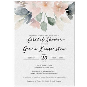Open House Drop in Shower Invitation With Soft Feminine Floral - Etsy